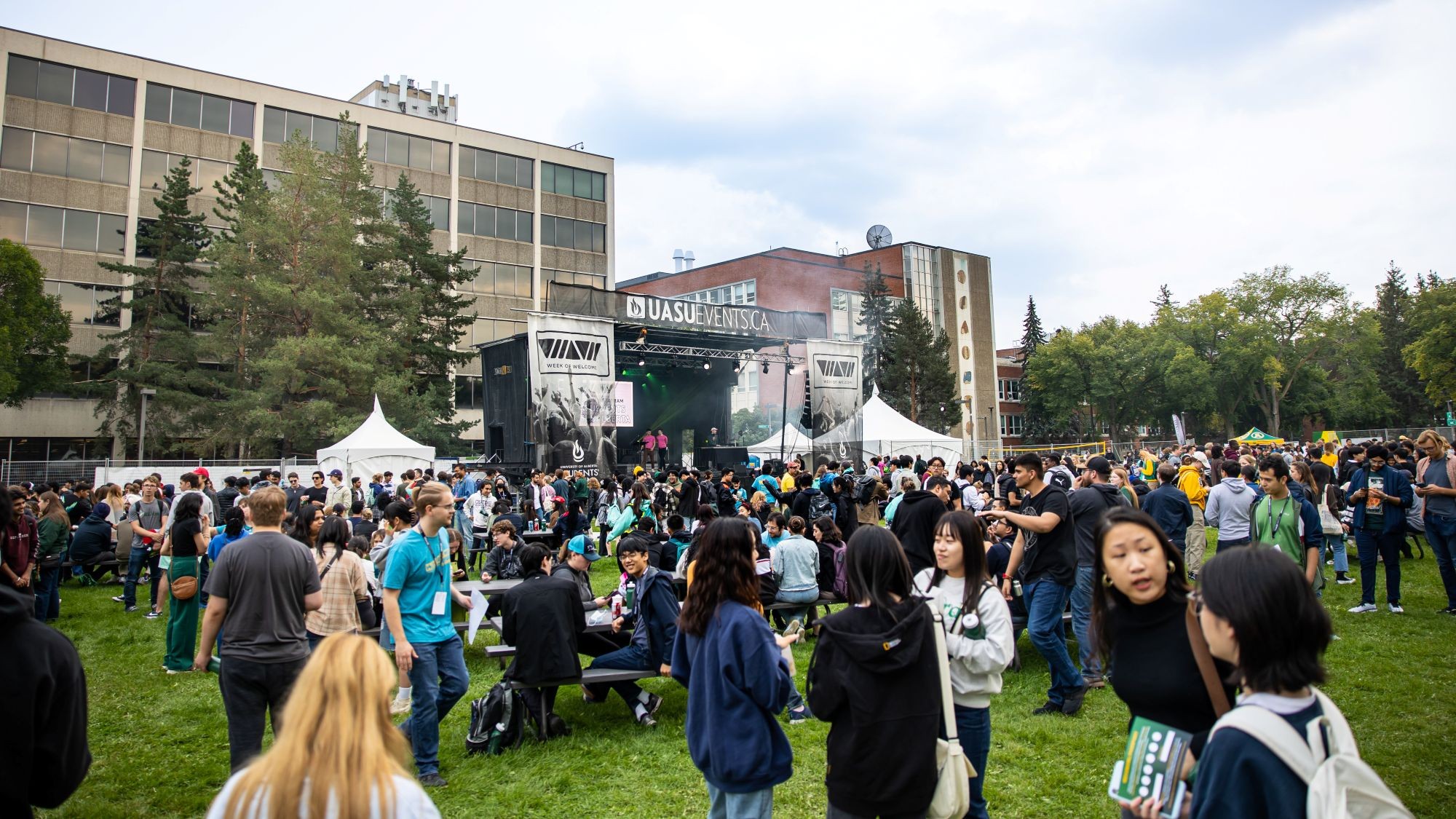 Audience at a stage in the Quad