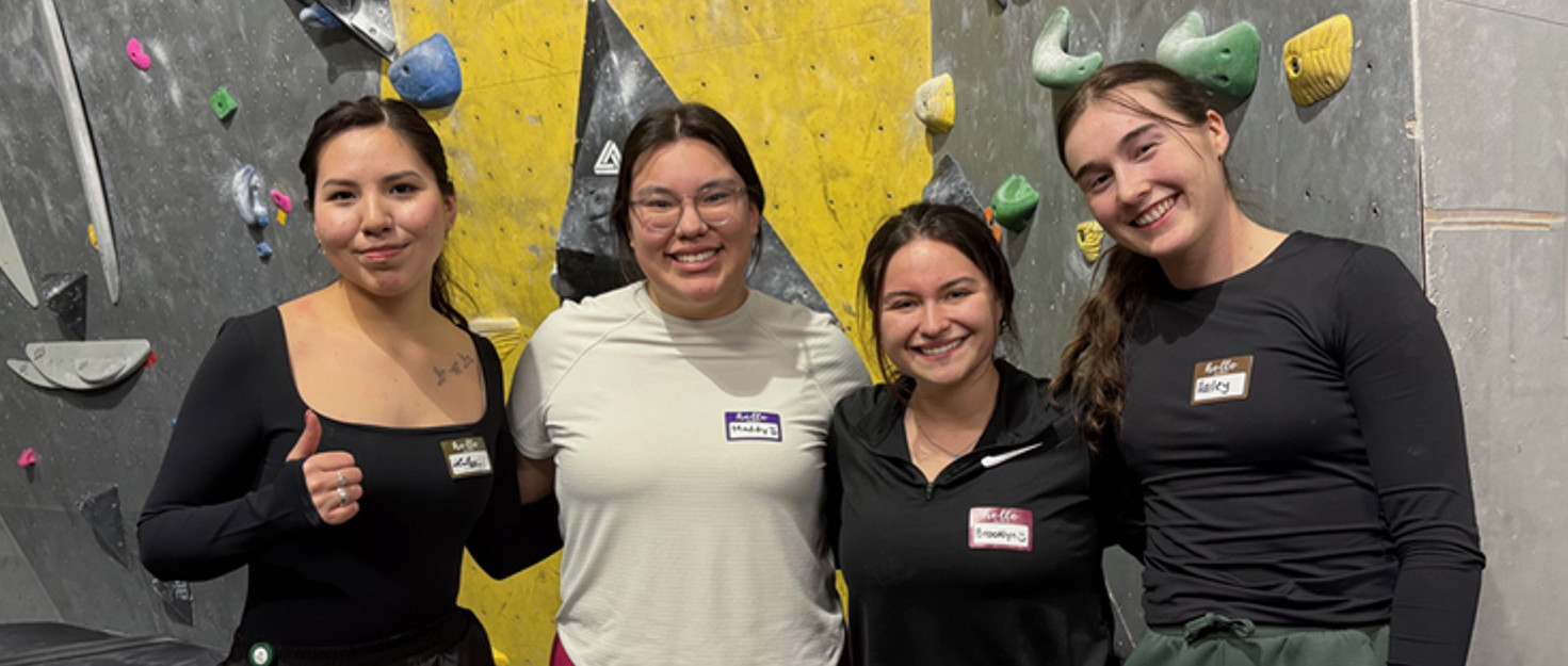 Group of student in climbing gym