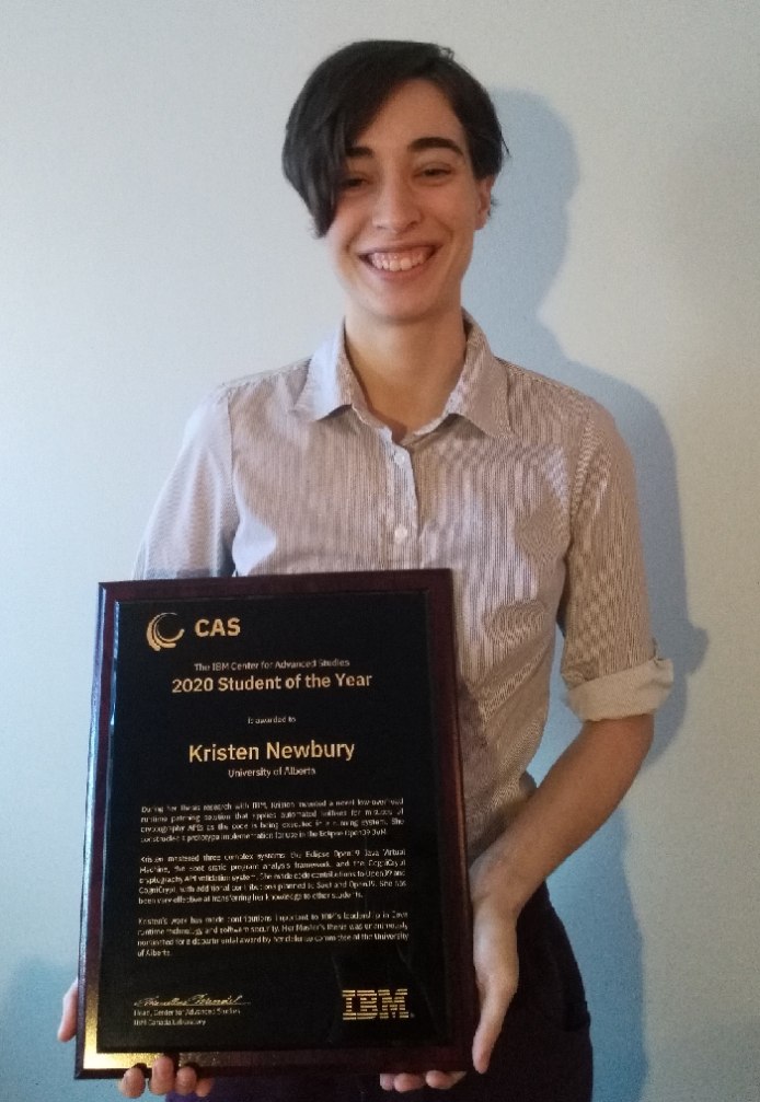 Newbury, a master’s student studying under the supervision of Assistant Professor Karim Ali in the Department of Computing Science, received the award in recognition of her work developing a prototype designed to improve app security within the IBM ecosystem.